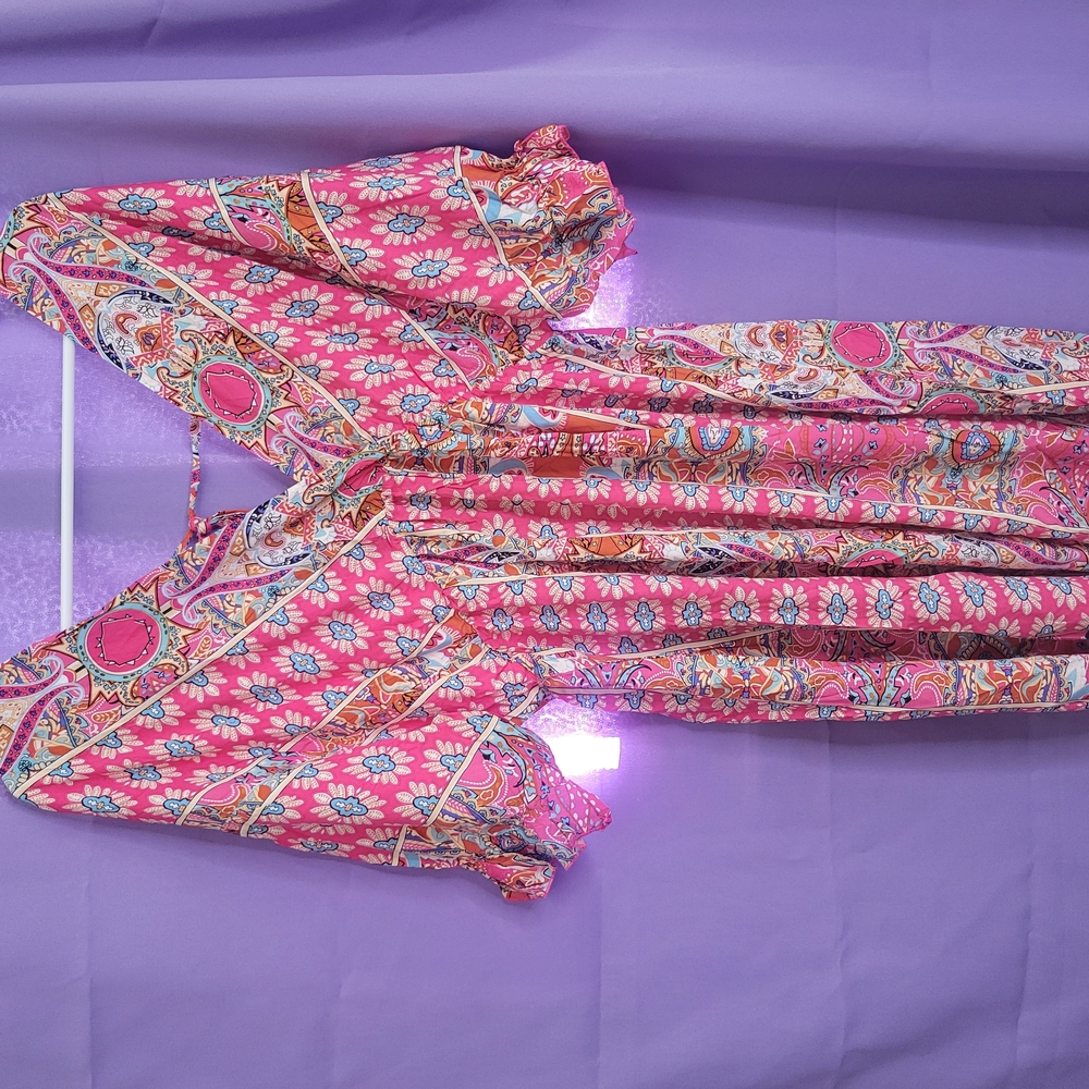 Pink and White V-Neck Dolman Sleeve Sundress